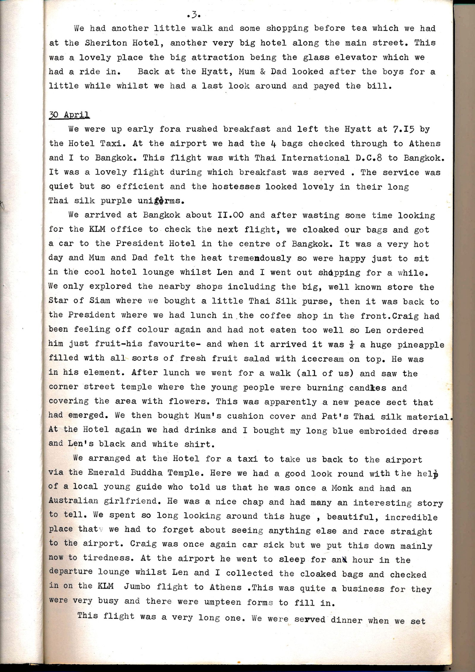 Diary page 3: 30 April 1974, Bangkok