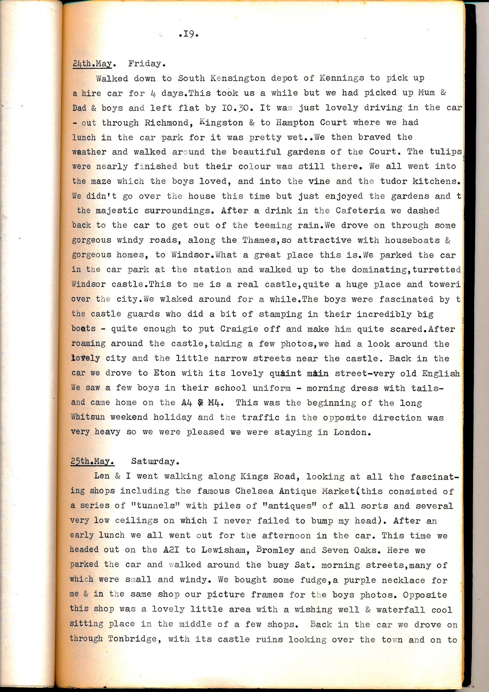 Diary page describing Hampton Court, Windsor Castle and Eton