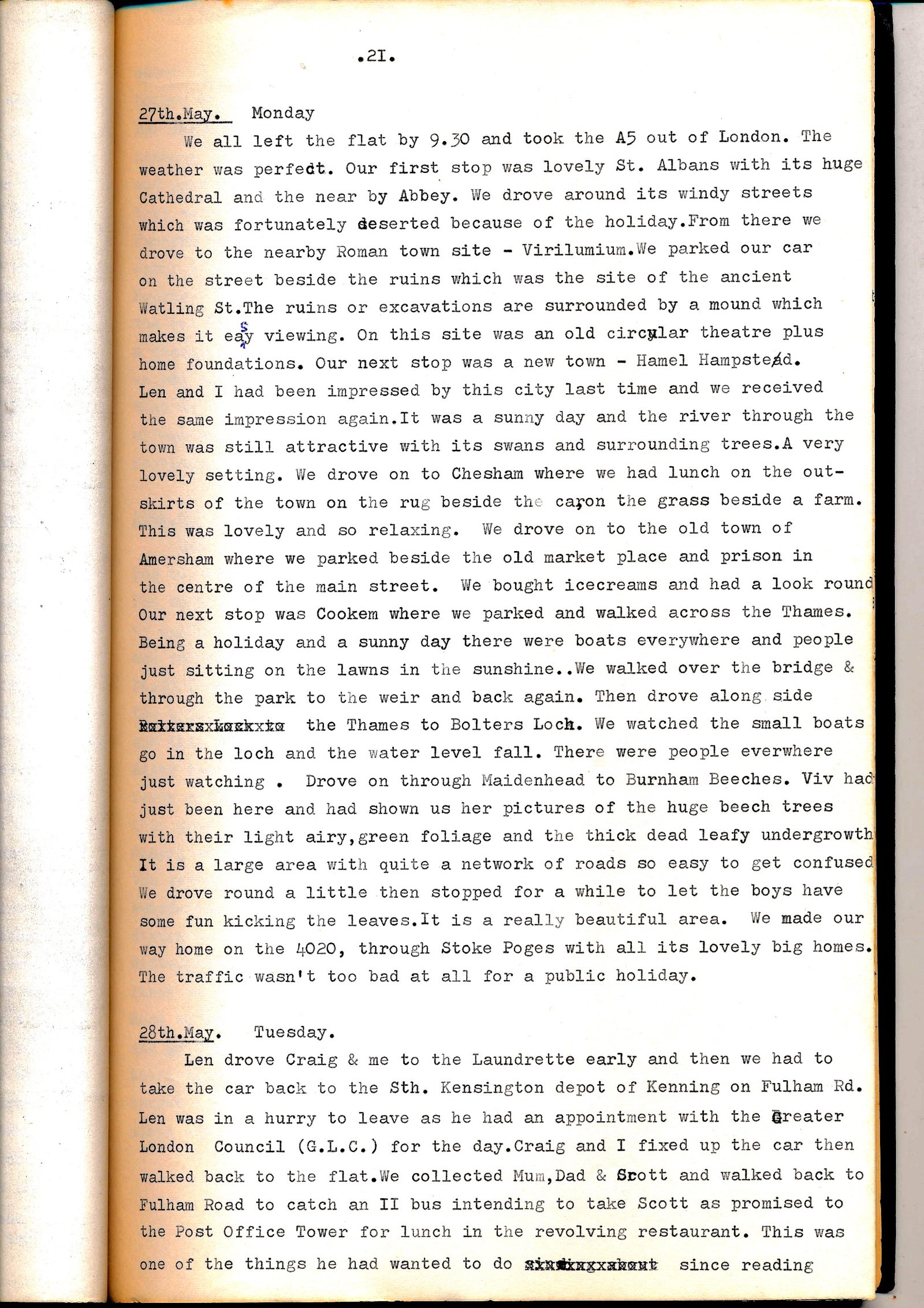 Diary page describing Petticoat Lane market and the Albert Hall concert