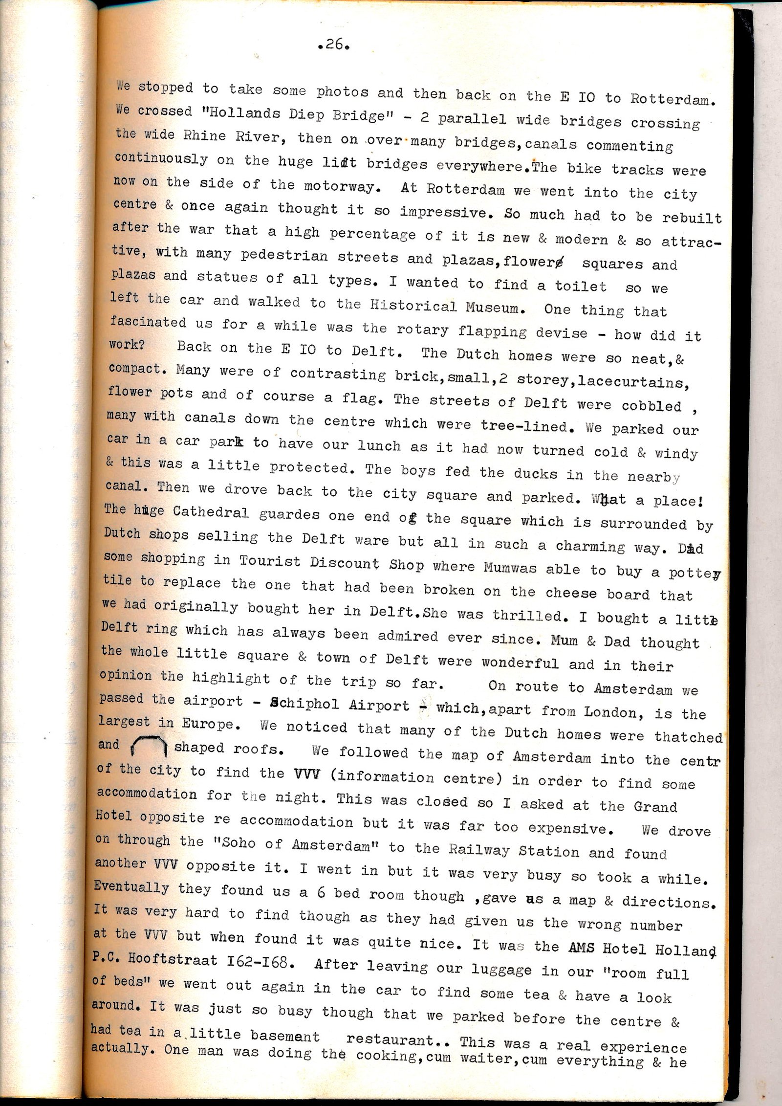 Diary page describing Rotterdam, Delft and Amsterdam