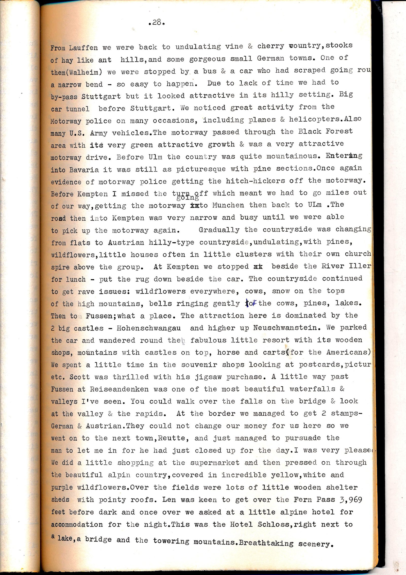 Diary page describing Bavaria, Füssen and the Neuschwanstein fairytale castle