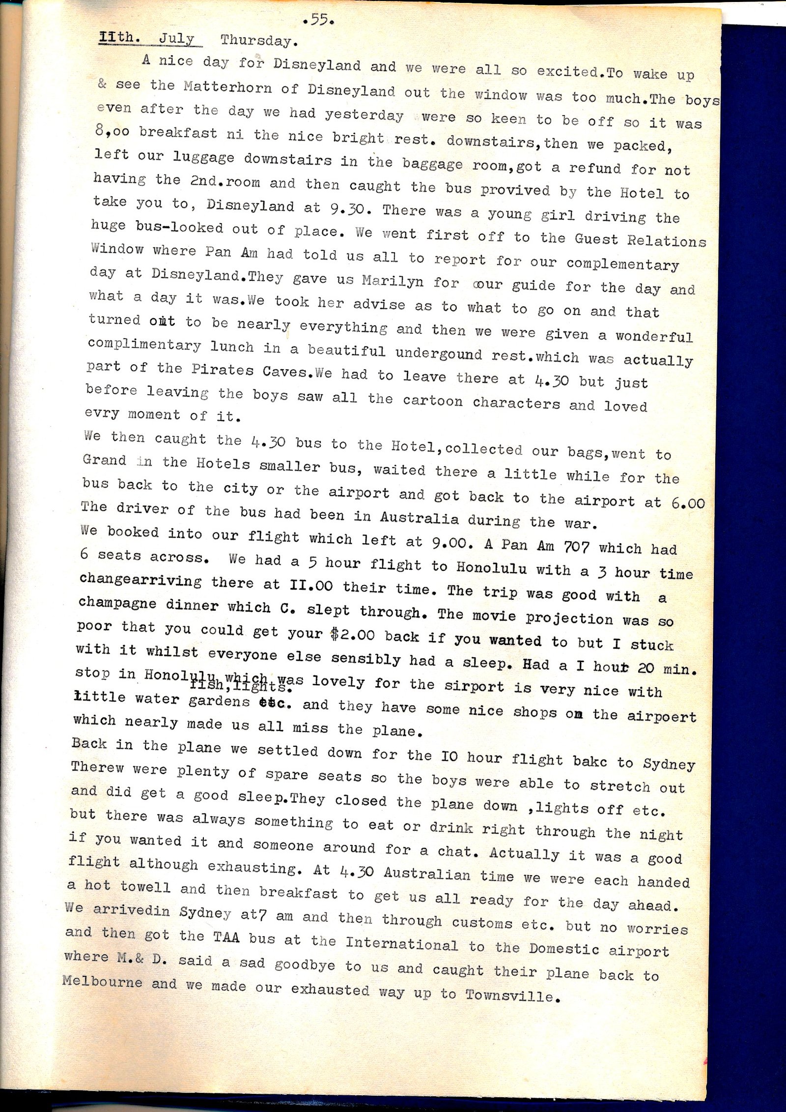 Diary page describing the family's day at Disneyland, 11 July 1974