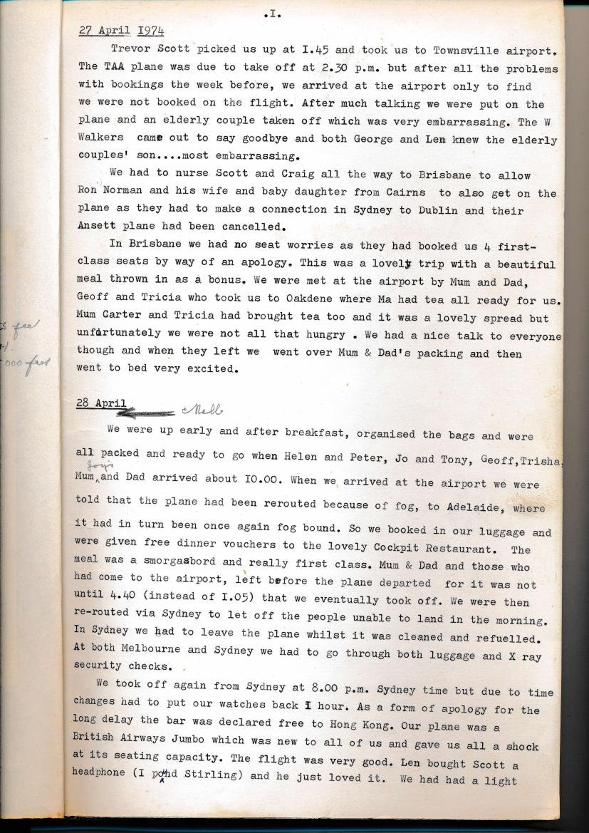 First diary page, 27 April 1974